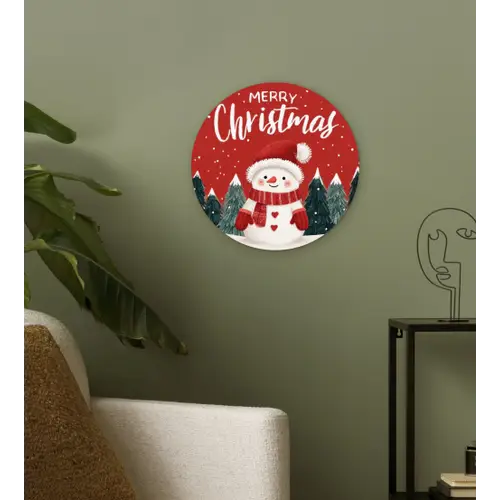 Kerstgroet - Sneeuw - Rood Wandcirkel kunststof plaat 5mm dik klein -sfeer3