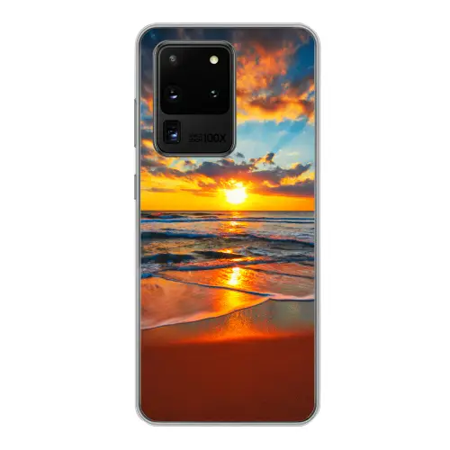 Zee - Zonsondergang - Strand - Wolken - Oranje Telefoonhoesje Samsung Galaxy S20 Ultra klein -3d
