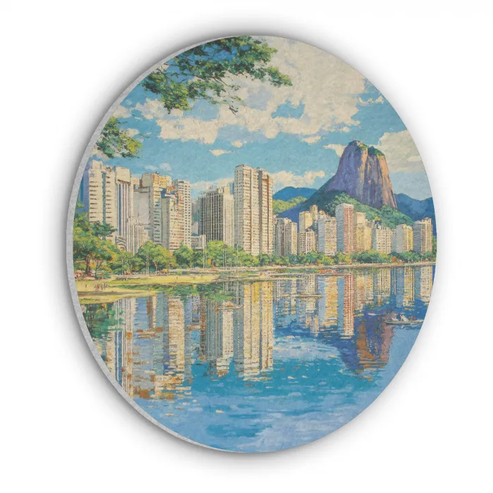 Berg - Skyline - Strand - Water Akoestische PET Vilt - Rond klein -3d
