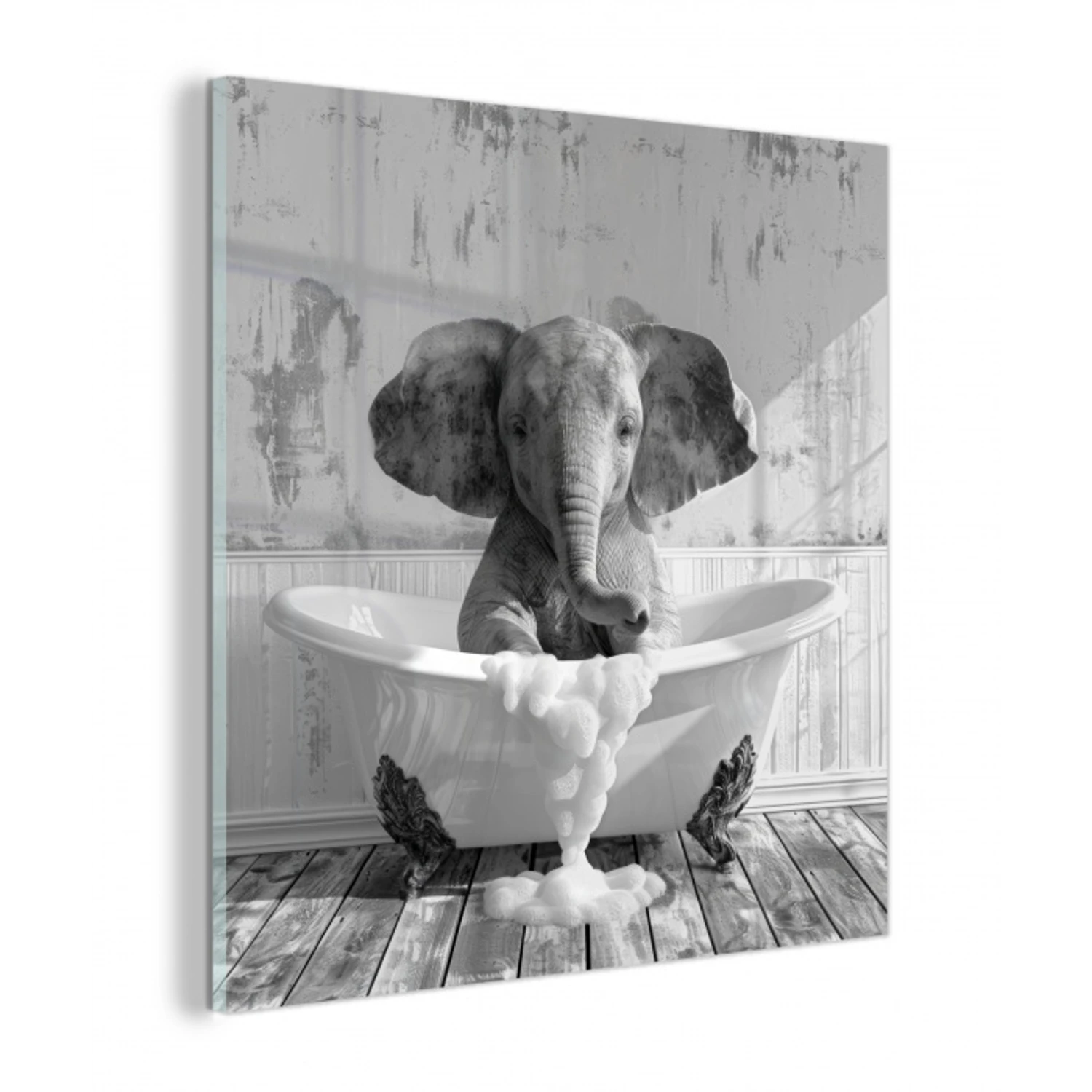 Olifant - Vintage - Dieren - Zwart - Wit plexiglas 5mm klein -z3d