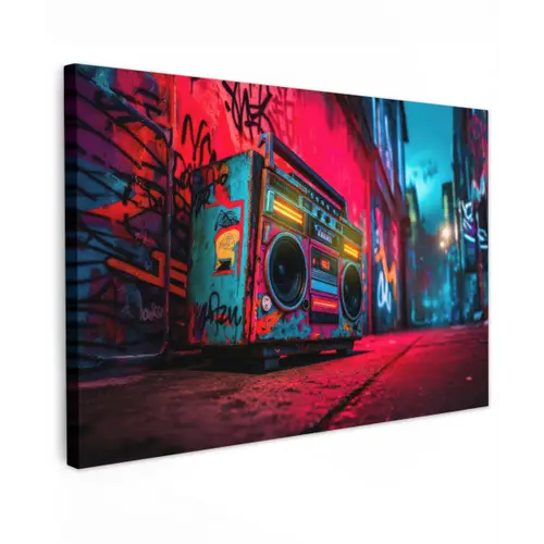 Boombox - Rood - Graffiti - Neon canvas 2cm klein -z3d