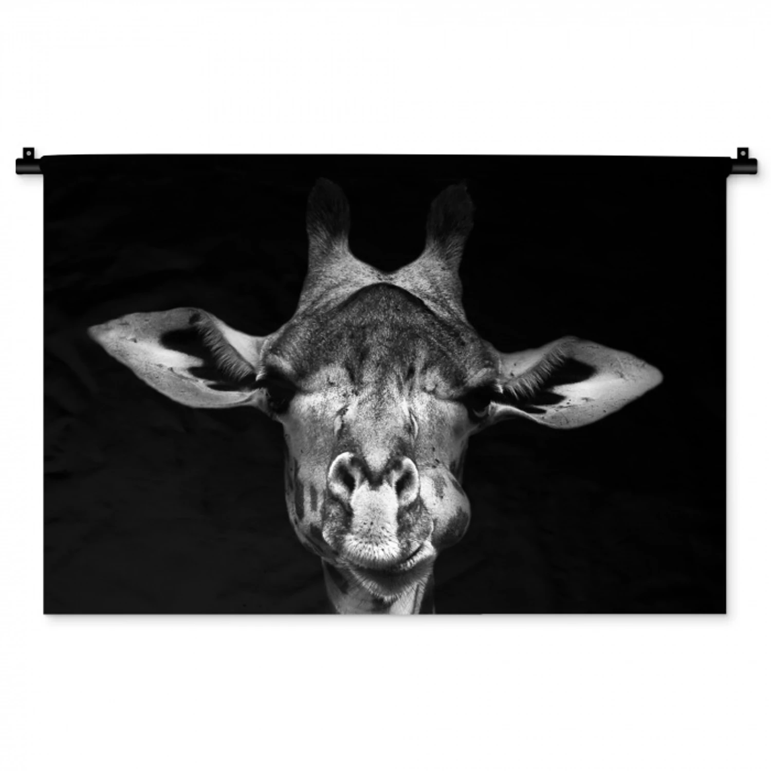 Giraffe - Portret - Dieren - Zwart - Wit Wandkleed katoen middel -zz3d