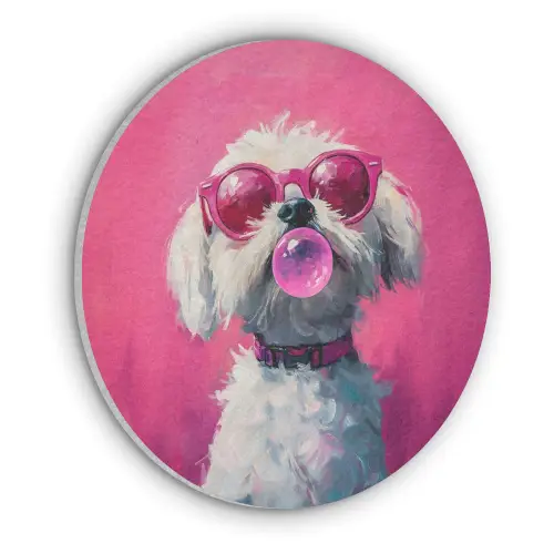 Pink - Hond - Bubbel Akoestische PET Vilt - Rond klein -3d