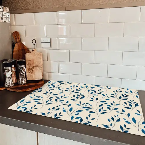 Patroon - Blauw- Beige Inductie beschermer vinyl 3mm klein 276 -sfeer3