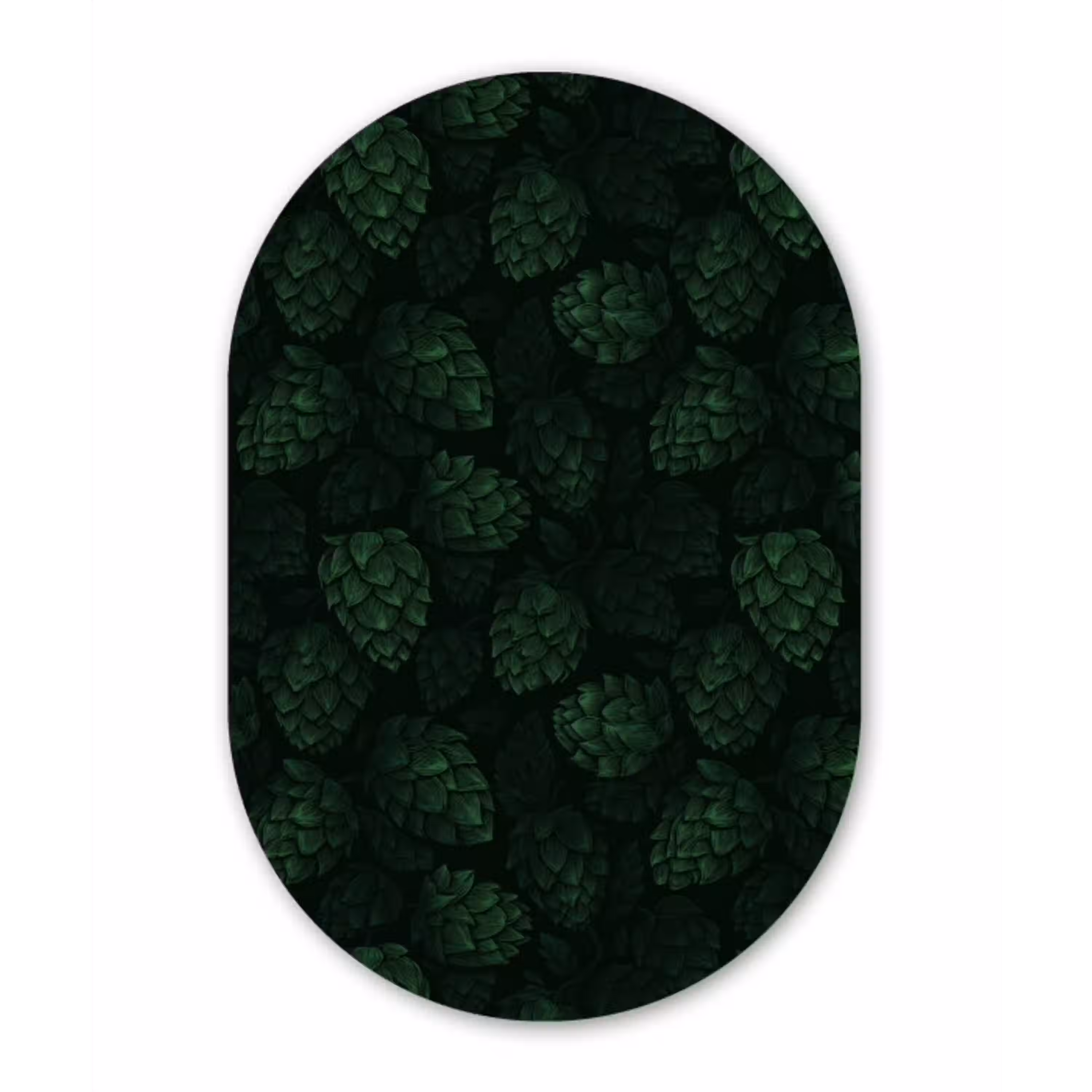 Donker - Groen - Hopbellen - Botanisch - Illustratie Wandcirkel Ovaal Aluminium middel 839 -3d