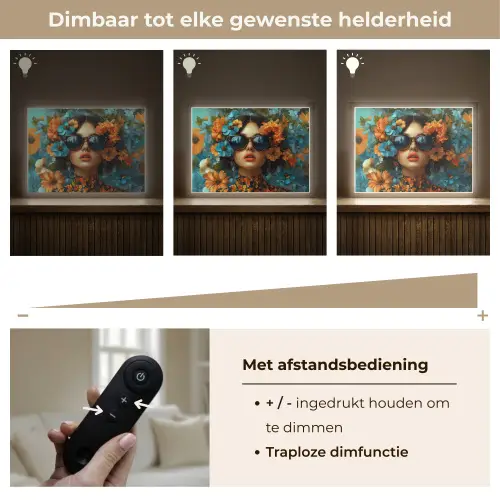 Vrouw - Bloemen - Oranje - Blauw - Modern Light Box met batterij (Wandlamp) middel -USP_dimbaarNL
