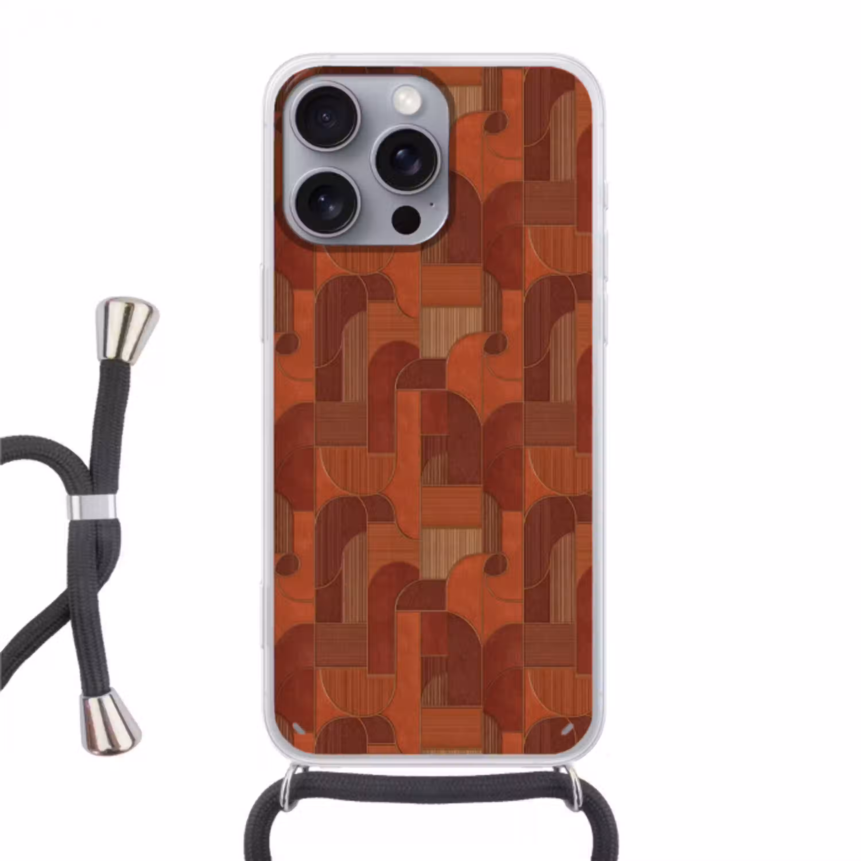 Geometrisch - Abstract - Textuur - Bruin Hoesje iPhone 16 Pro Max met koord klein 804 -3d