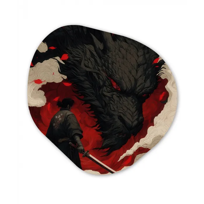 Krijger - Draak - Zwart - Rood - Rook Wandcirkel Organisch Forex 3mm klein -3d