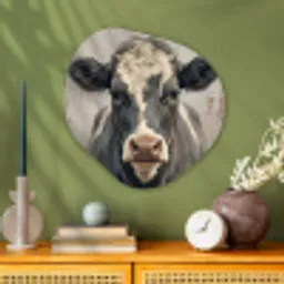 Koe - Portret - Dieren - Modern Wandcirkel Organisch Aluminium middel -sfeer2