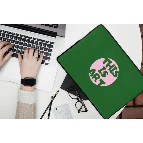 Cirkel - Roze - Tekst - Art laptophoes neopreen klein -bureau