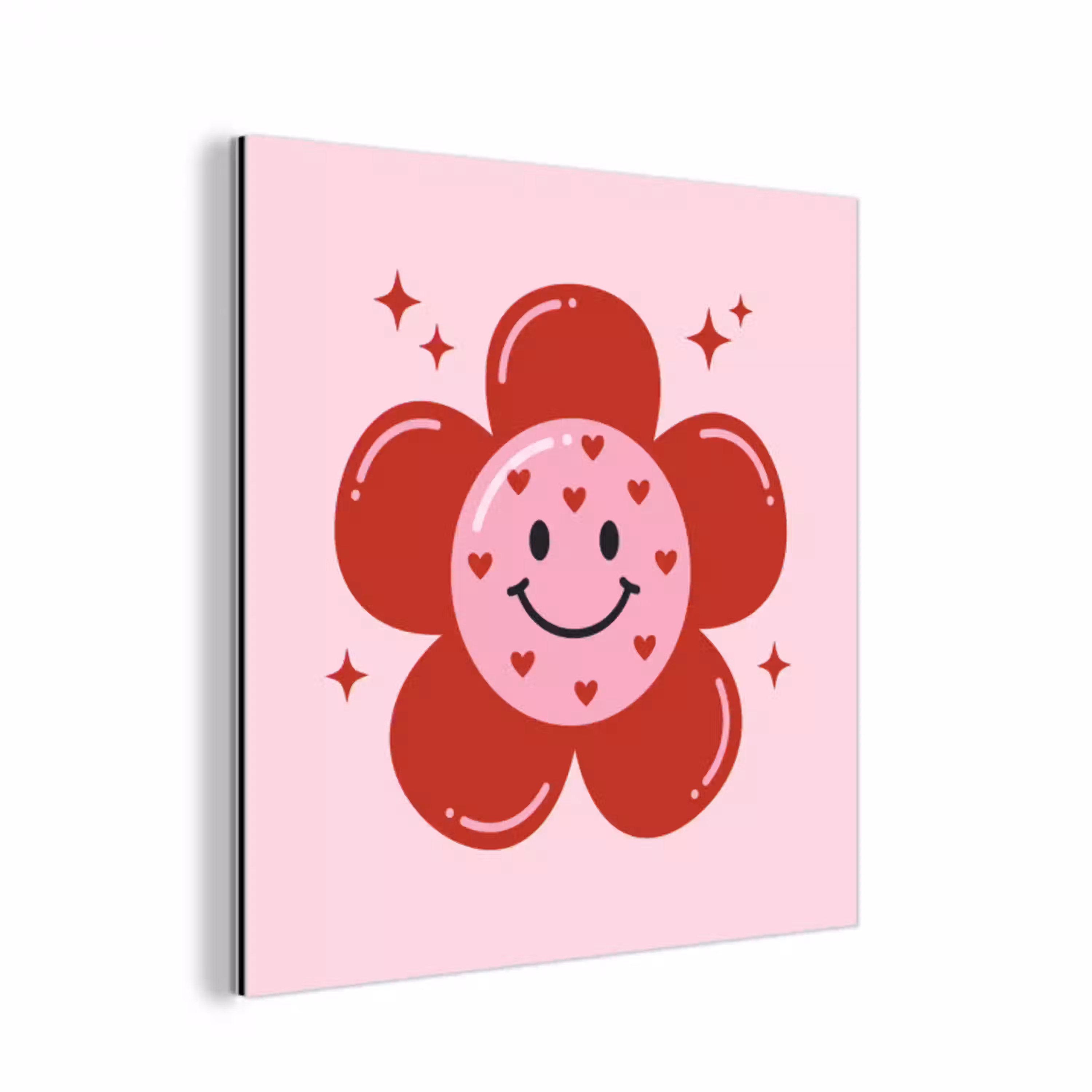 Bloem - Roze - Hartjes aluminium wit klein -3d