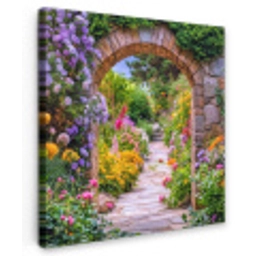 Doorkijk - Bloemen - Pad - Natuur Tuinposter op houten frame 2 cm dik middel -3d