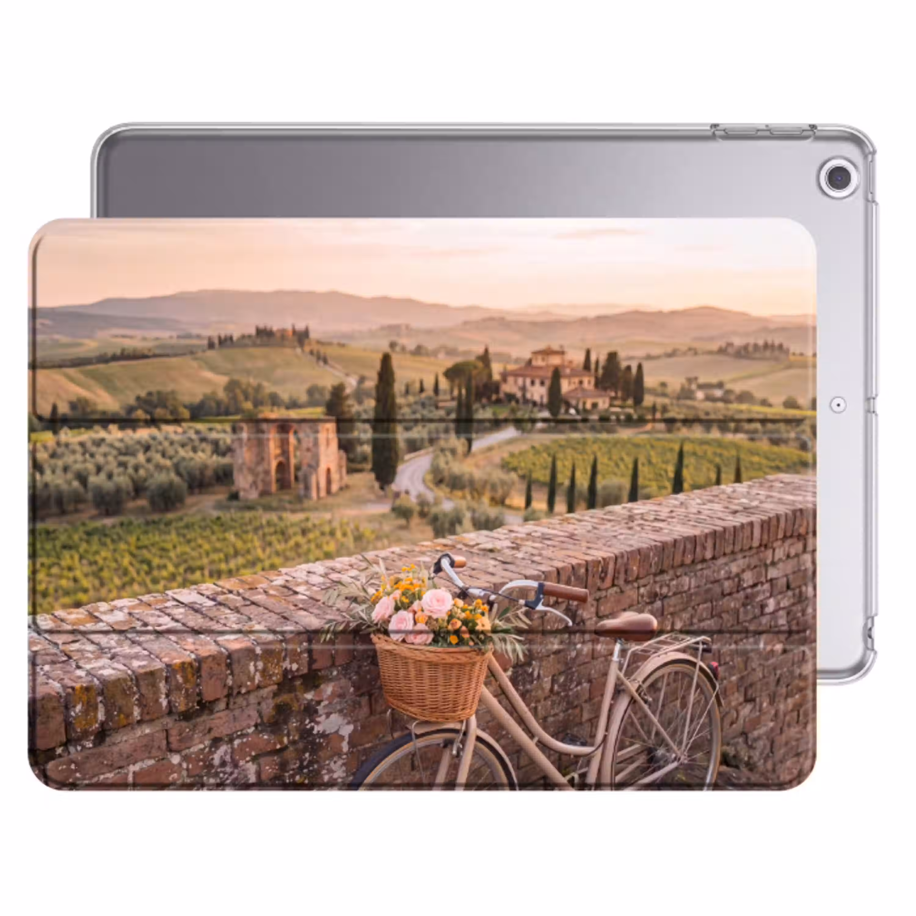 Fiets - Bloemen - Toscane - Landschap - Roze Apple iPad 2017 middel -threedimensional_3d_global