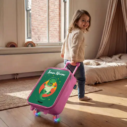 Dino - Planeet - Sterren - Groen Kinderkoffer - Roze klein -sfeer1