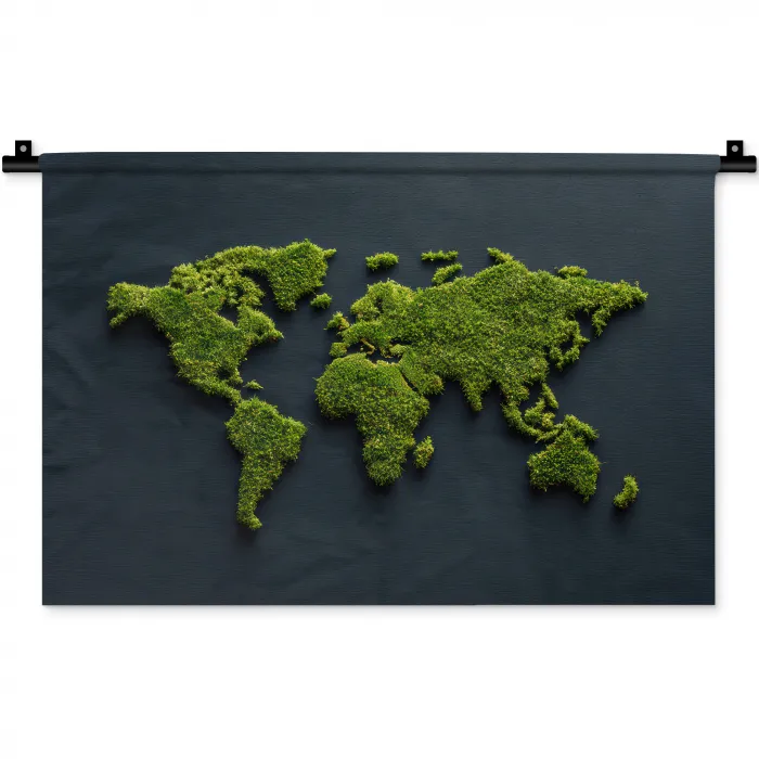 Wereldkaart - Mos -Levendig effect Wandkleed katoen klein -zz3d