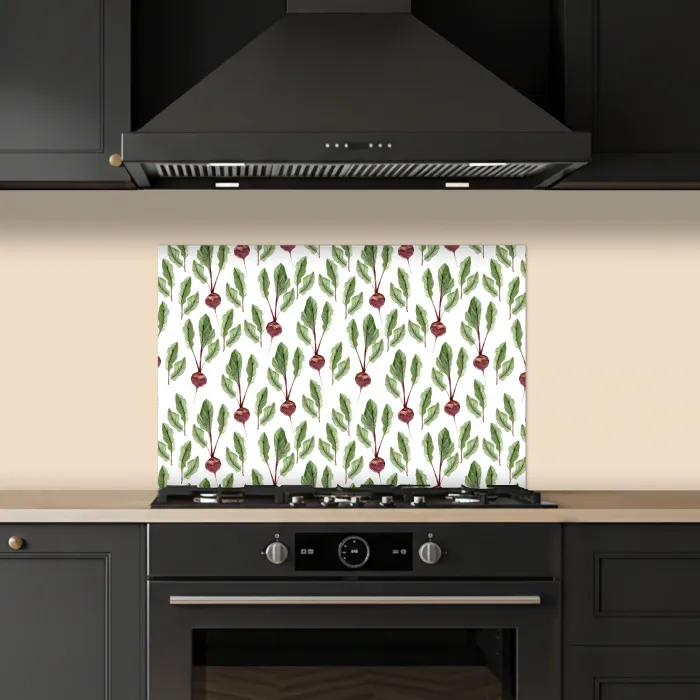 Rood - Bieten - Blad - Patroon keuken achterwand spatscherm klein 900 -sfeer1