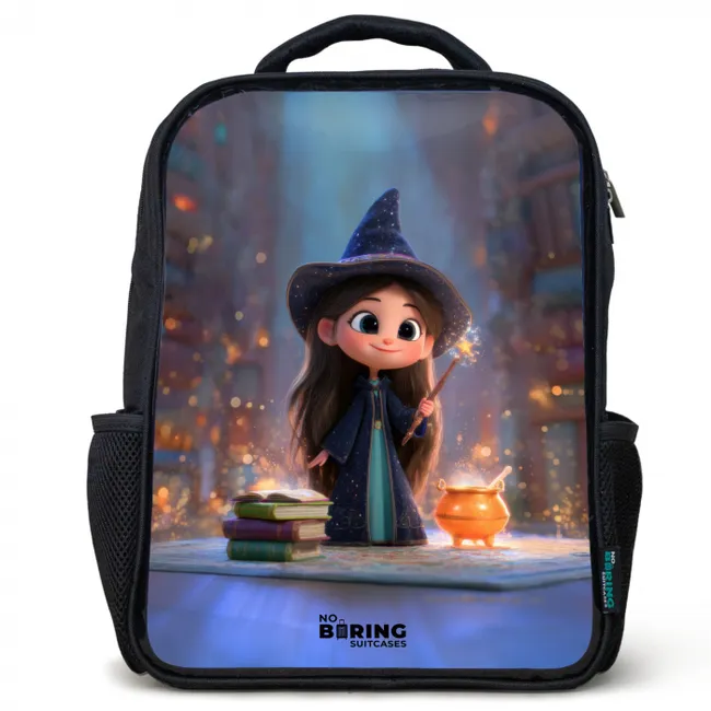 Kleine tovernares in bibliotheek Rugzak - Zwart middel -3d