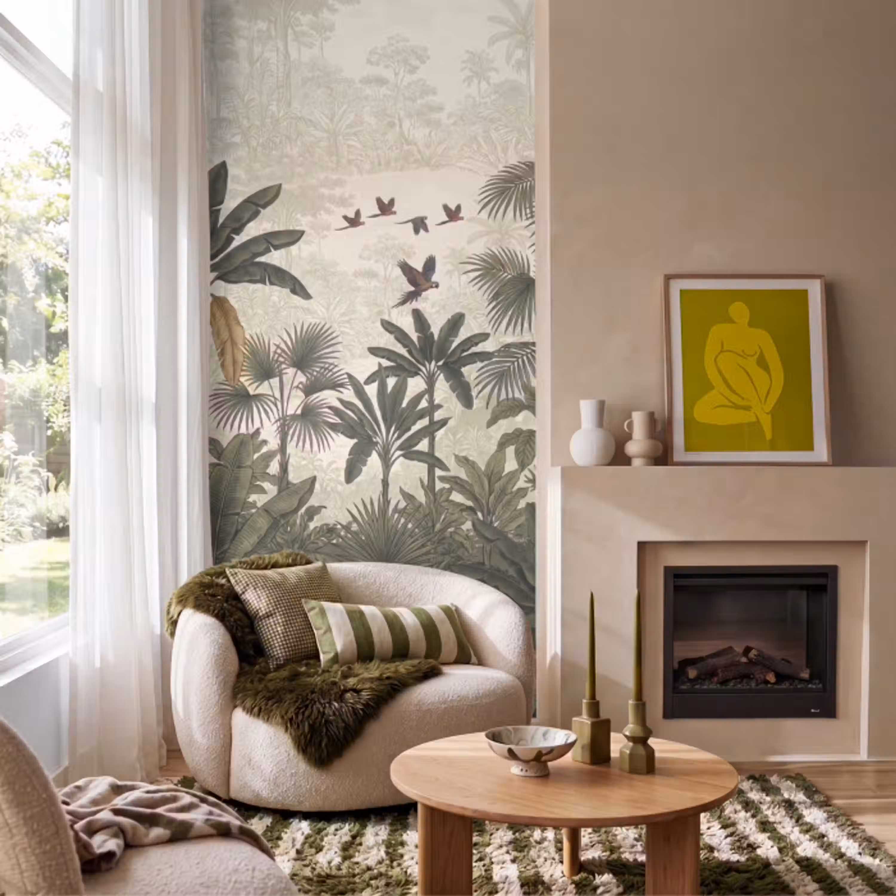 Papagaaien - Jungle - Tropisch - Green Behang Vlies klein -sfeer2