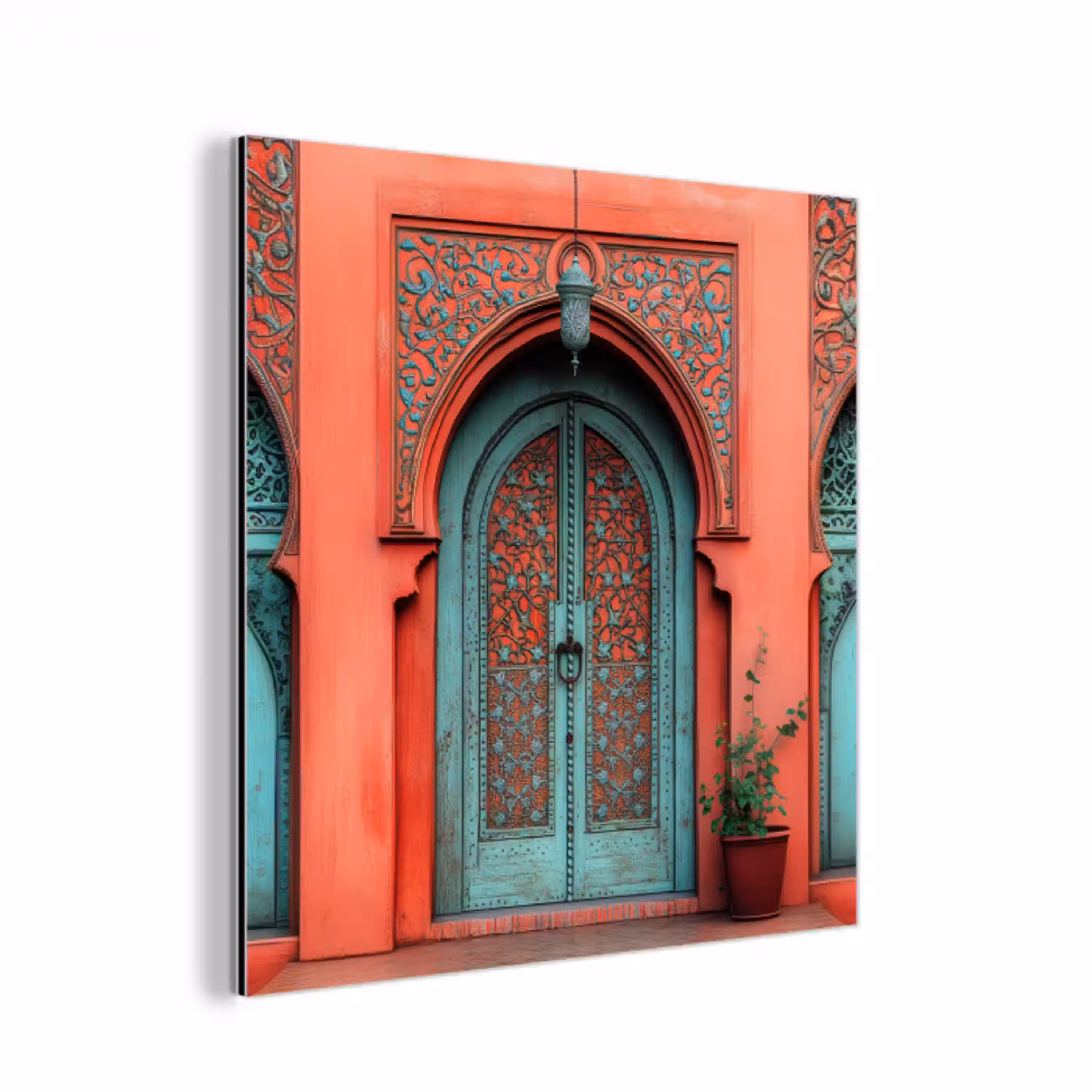 Lantaarn - Deur - Turquoise aluminium wit klein -3d