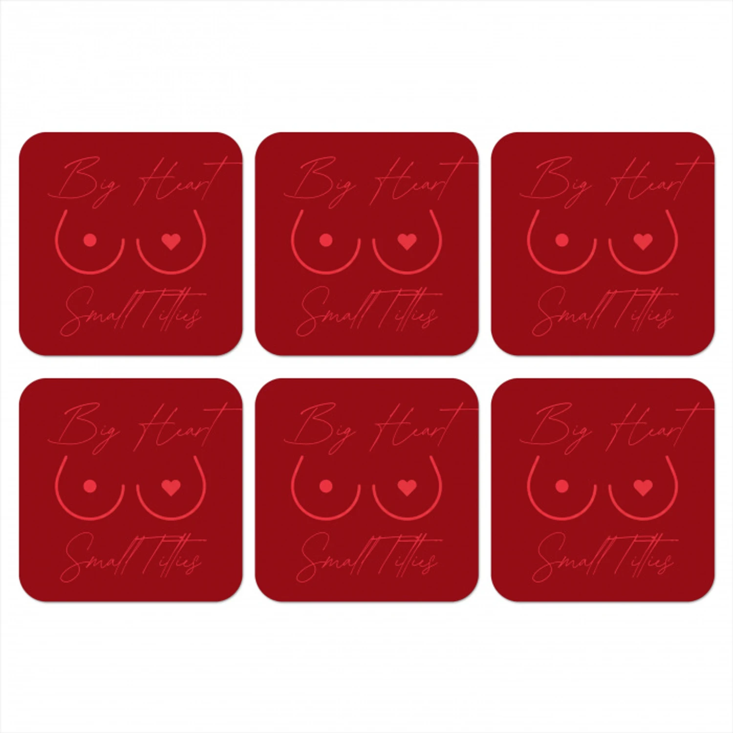 big heart small titties - Hart - Rood onderzetter kurk middel -3d