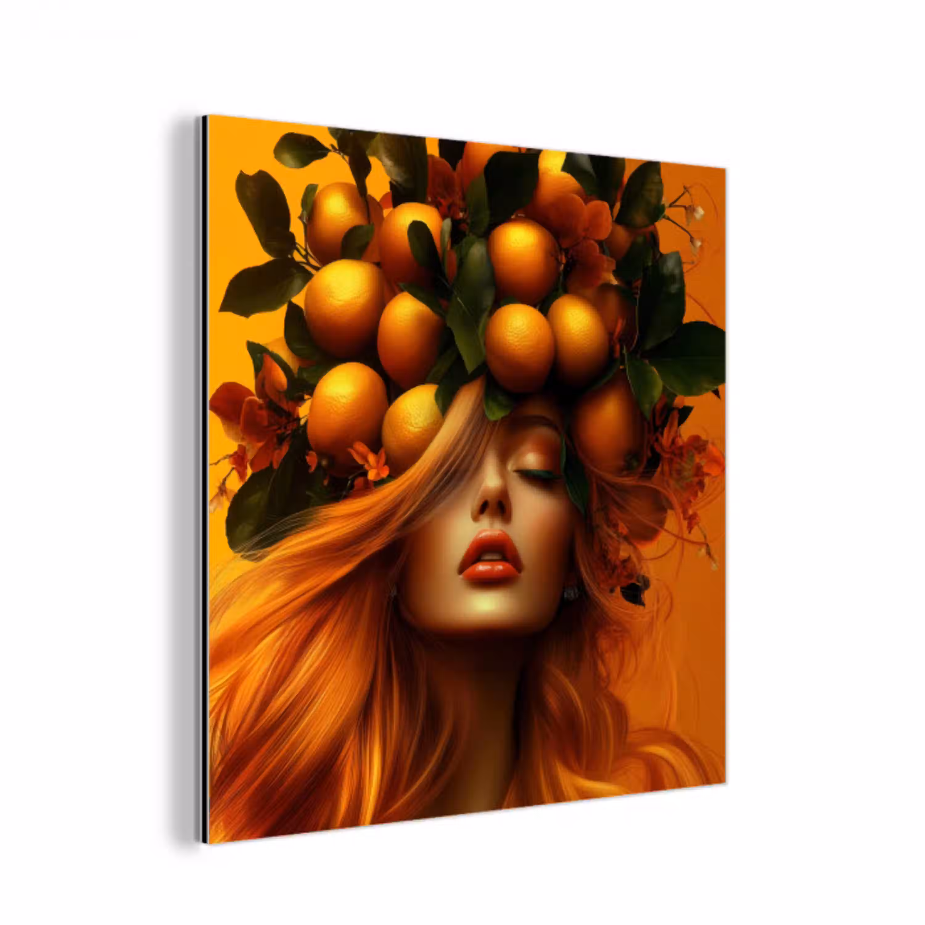 Vrouw - Citroenen - Bloesem - Geel aluminium wit klein -3d