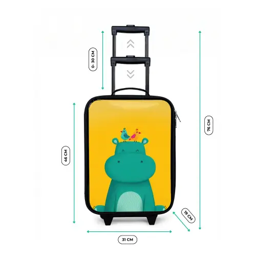 Nijlpaard - Vogels - Groen - Geel Kinderkoffer - Zwart klein -productfoto_formaten