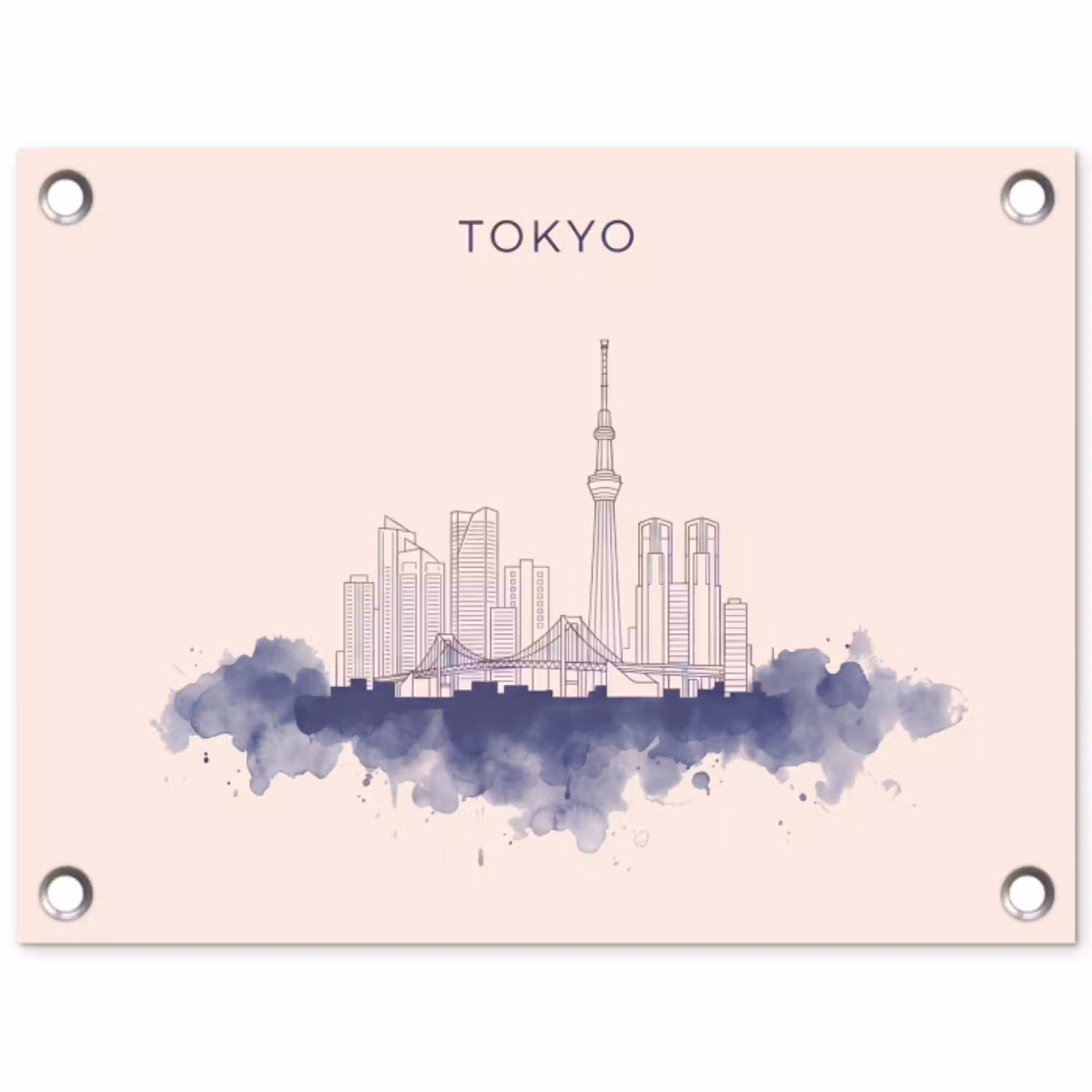 Tokyo - Skyline - Stad - Abstract - Blauw tuinposter los doek klein -3d