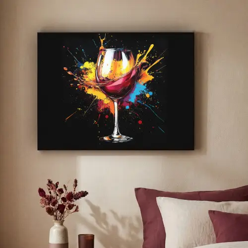 Wijn - Glas - Graffiti - Borrel - Rood - Verf Textielframe zwart klein -sfeer1