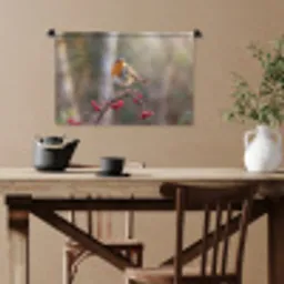 Roodborst - Tak - Bessen - Natuur Wandkleed katoen klein -sfeer6
