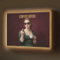 Koffie - Vrouw - Middelvinger Light Box met batterij (Wandlamp) middel -z3d_website
