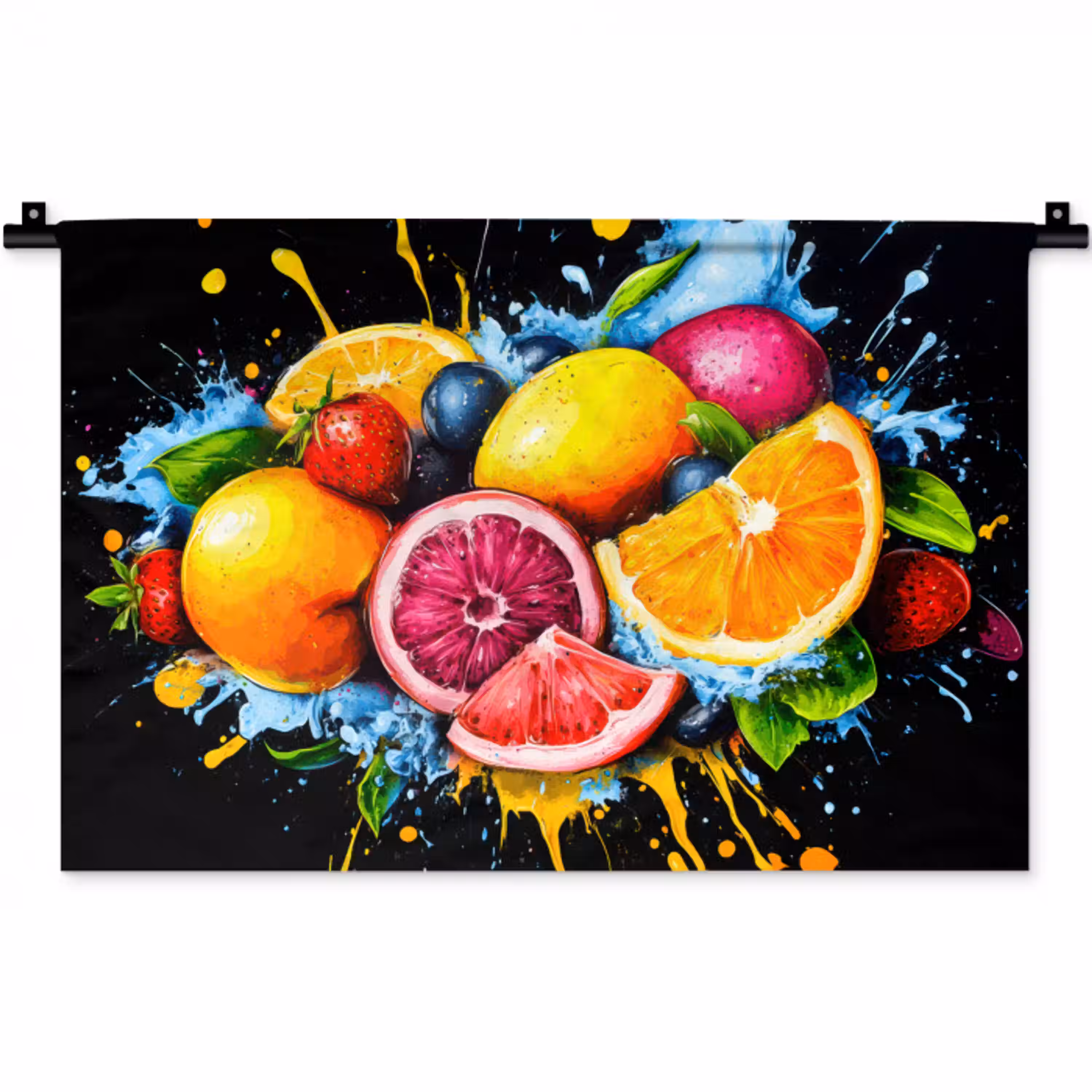 Fruit - Graffiti - Kleurrijk - Sinaasappel - Aardbei - Abstract Wandkleed katoen klein -zz3d