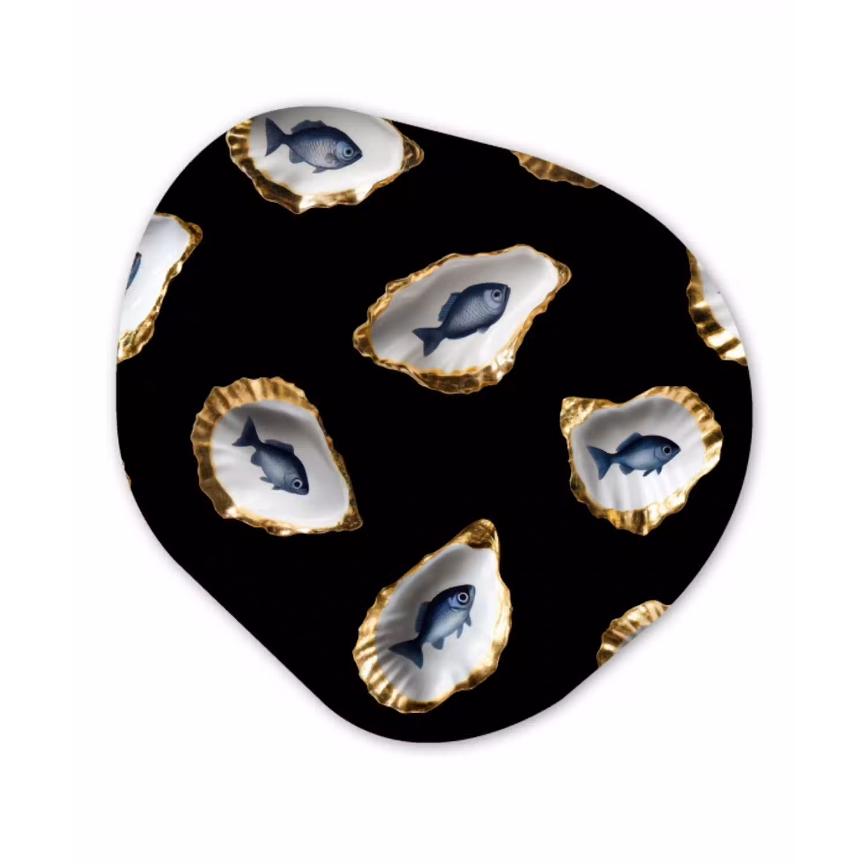 Oesters - Vissen - Blauw - Goud Wandcirkel Organisch Forex 3mm klein -3d