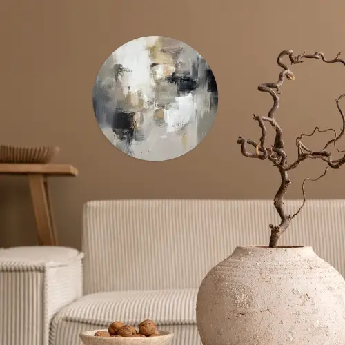 Kleurenpalet - Penseelstreken - Beige - Nevelig Wandcirkel behangsticker klein -sfeer1