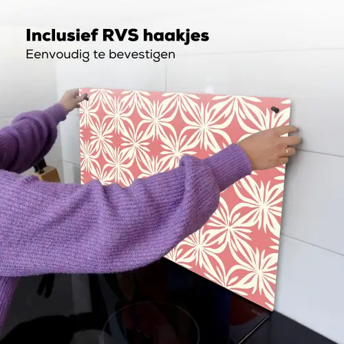 Roze - Bloemenmotief - Wit - Modern Inductie beschemer met haakjes klein 777 -ky-ophangen-nl