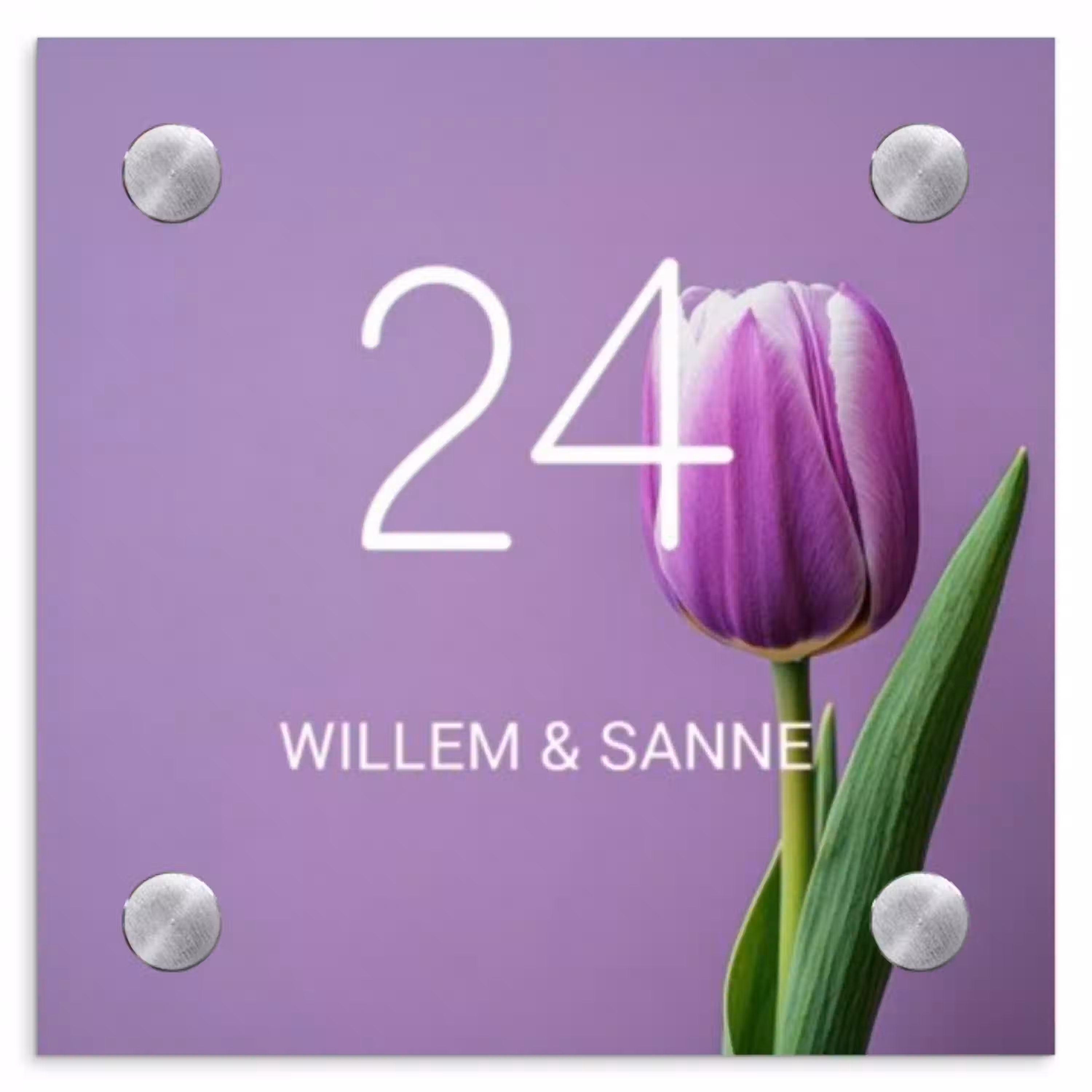 Paarse tulp - Klassiek Naambord Vierkant klein -3d