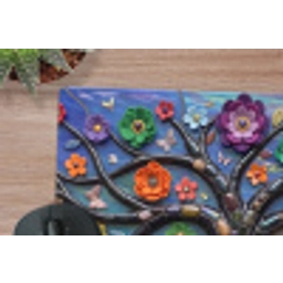 Levensboom - Mozaïek - Bloemen - Kleurrijk - Vrolijk muismat rubber klein -closeup