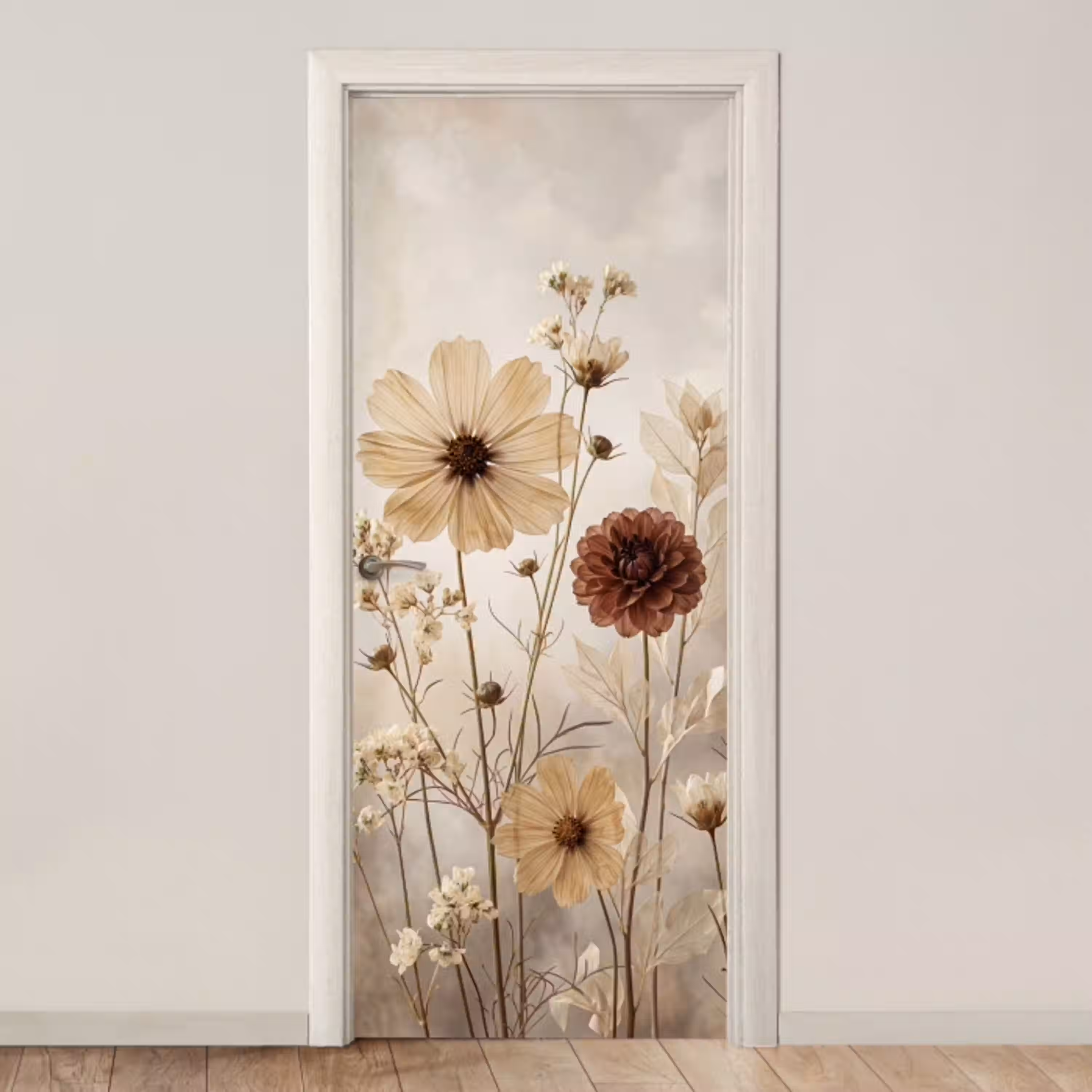 Wilde bloemen - Botanisch - Vintage - Natuur - Rustiek deurposter klein -3d_beige