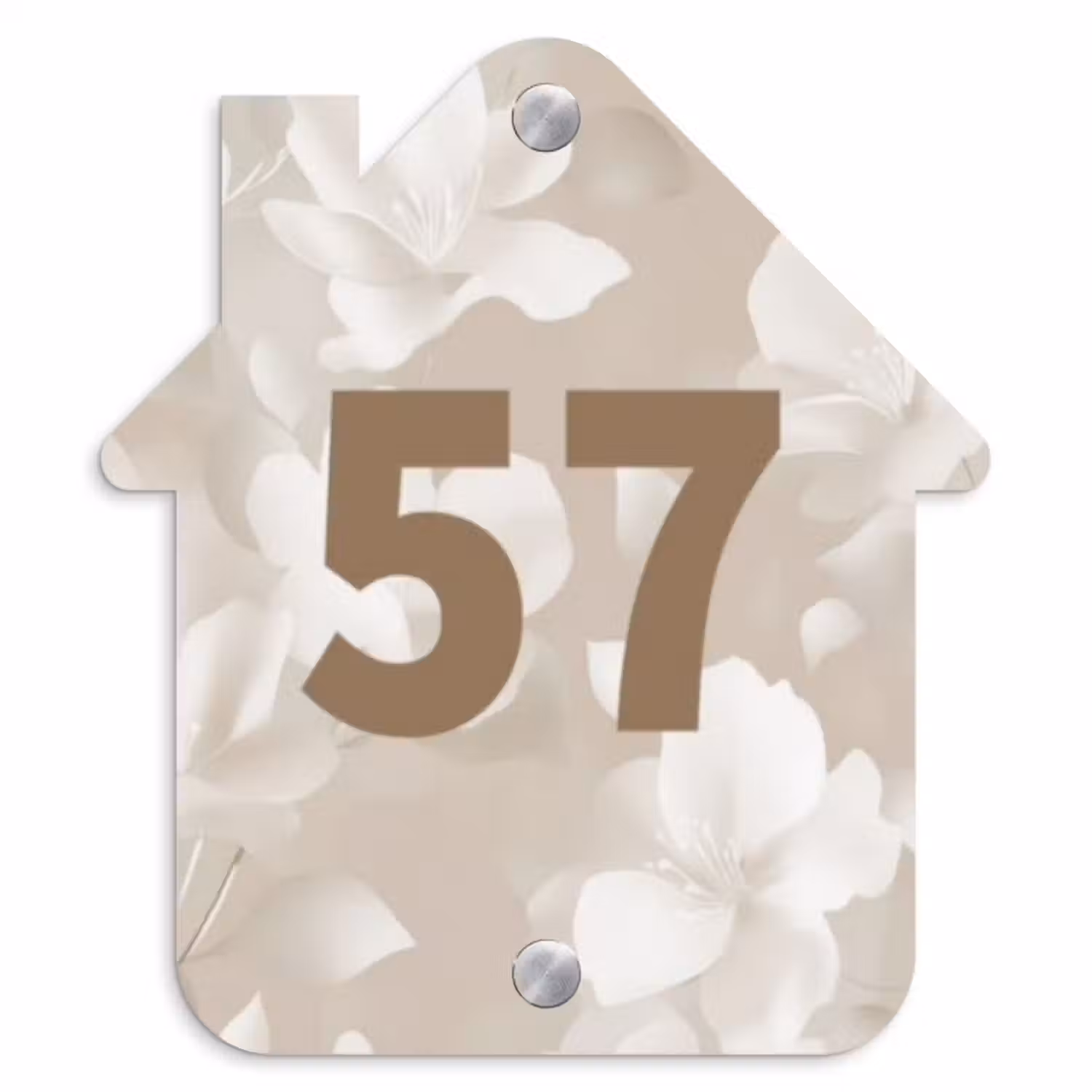 Naambordje voordeur - Huisjesvorm - Beige bloemen - Traditioneel
