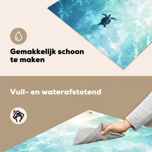 Schildpad - Zee - Blauw - Schittering Inductie beschemer met haakjes klein -ky-schoon-nl