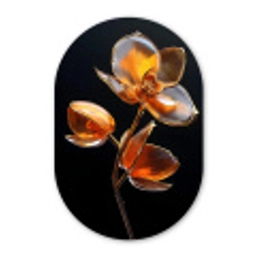 Bloem - Orchidee - Oranje Wandcirkel Ovaal Glas middel -3d