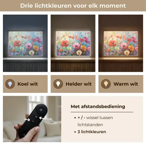 Bloemen - Kleurrijk - Waterverf - Natuur - Zomer Light Box met batterij (Wandlamp) middel -USP_lichtkleurNL