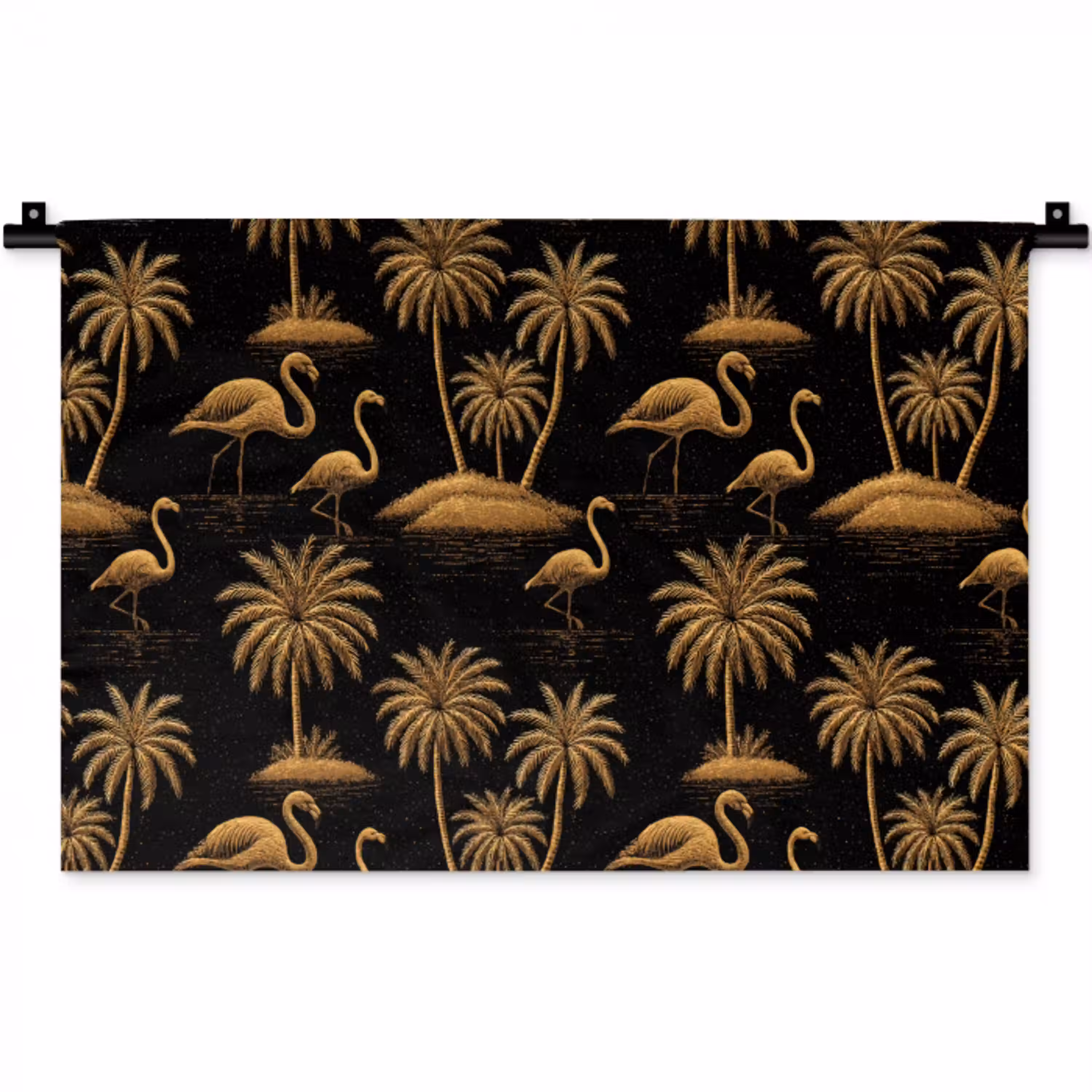Flamingo - Palmbomen - Tropisch - Goud - Zwart Wandkleed katoen klein 269 -zz3d