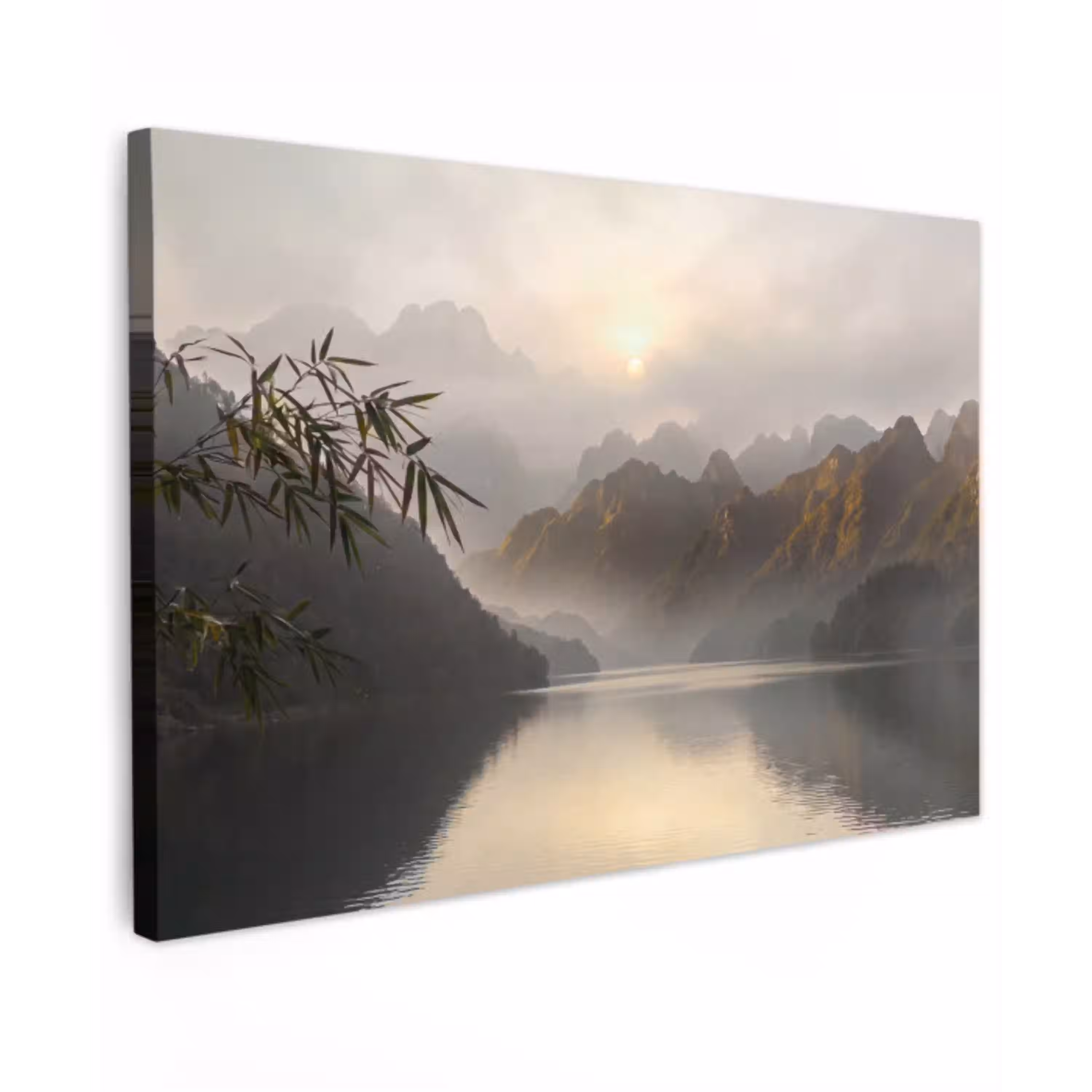 Bergen - Water - Mist - Natuur - Landschap canvas 2cm klein -z3d