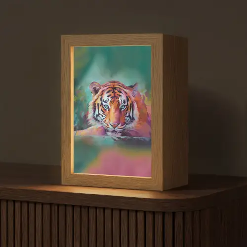 Tijger - Olieverf - Dieren - Kunst Light Box met kabel (Tafellamp) klein -z3d_website