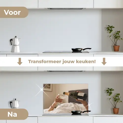 Champagne - Bed - Bubbels keuken achterwand spatscherm klein -voor_na_NL