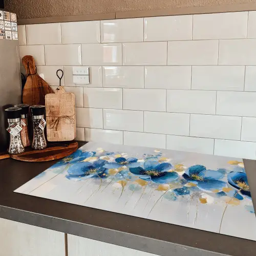 Bloemen - Blauw - Abstract Inductie beschermer vinyl 3mm klein -sfeer3