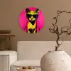 Kat - Art - Zonnebril - Roze Wandcirkel kunststof plaat 5mm dik klein -sfeer1