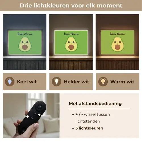Avocado - Groen - Pit - Gezichtje Light Box met batterij (Wandlamp kind) middel -USP_lichtkleurNL