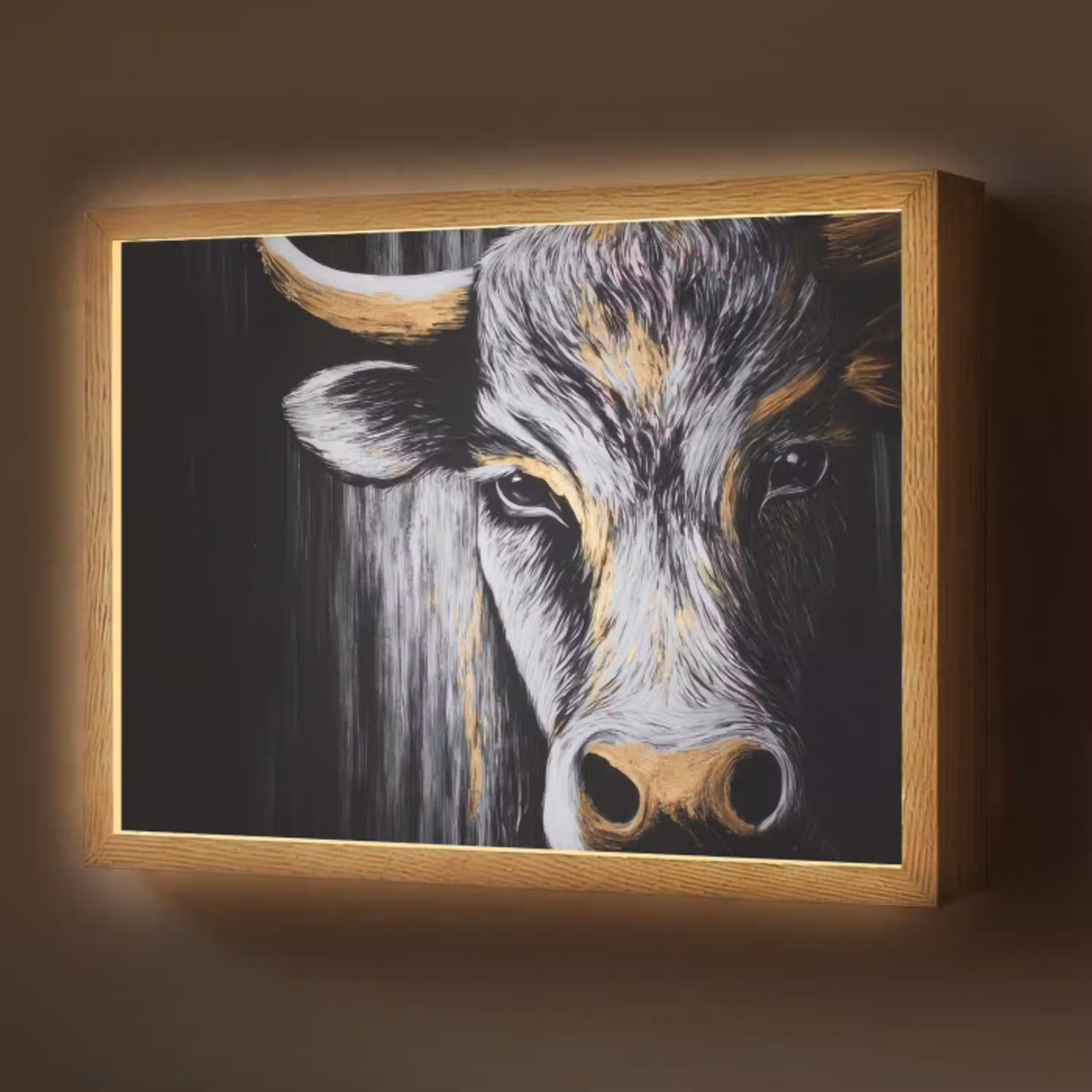 Stier - Hoorns - Snuit - Goud Light Box met batterij (Wandlamp) middel -z3d_website