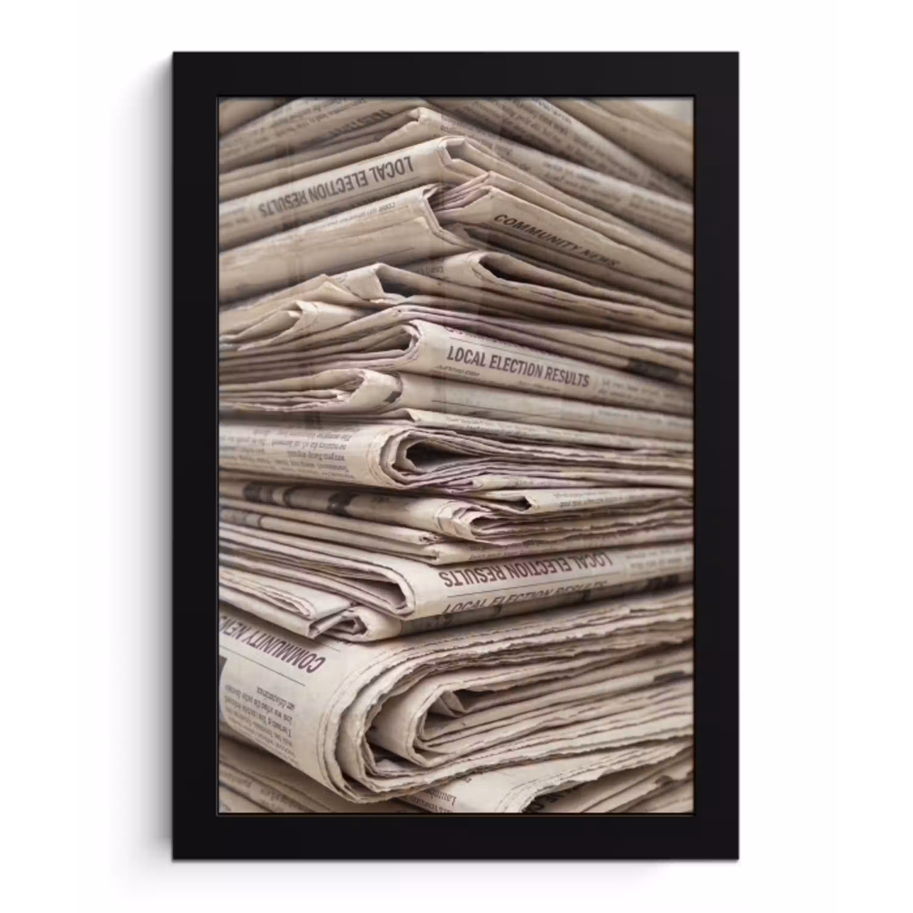 Kranten - Stapel - Nieuws - Vintage - Beige fotolijst zwart zonder passe partout klein -3d